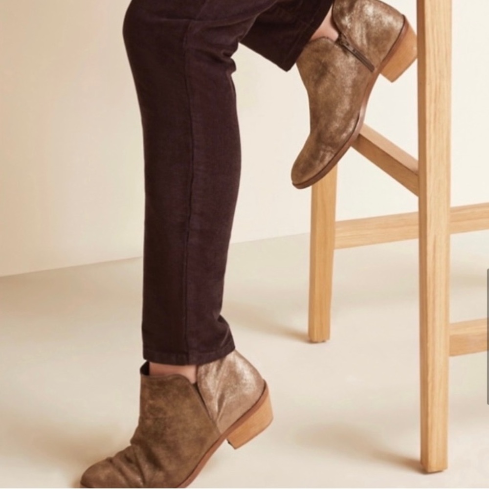 Garnet Hill metallic gold Italian suede ankle boots